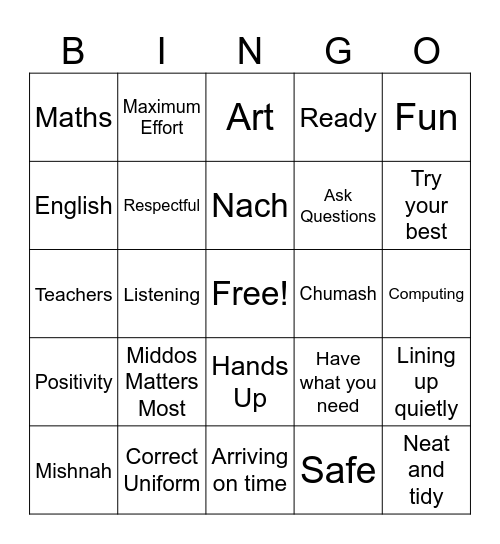 Welcome to Year 4 Bingo Card