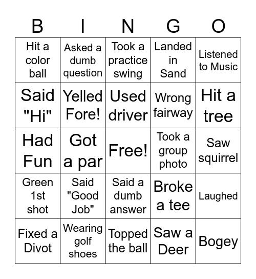 Idso Golf Bingo Card