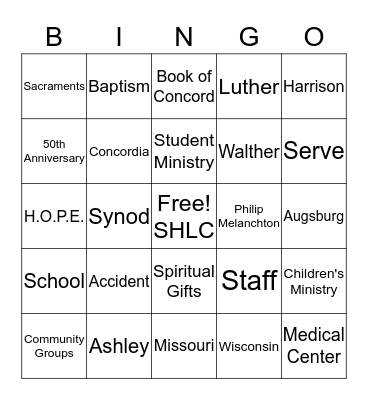 SHLC Orientation Bingo Card