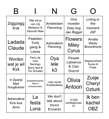 Isabelle's muziek bingo Card