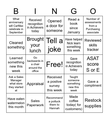 Summer Bingo Card