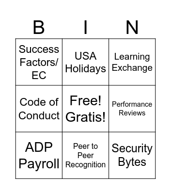 Bingo with HR! Bingo Card