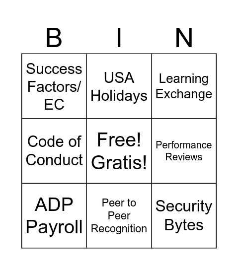 Bingo with HR! Bingo Card