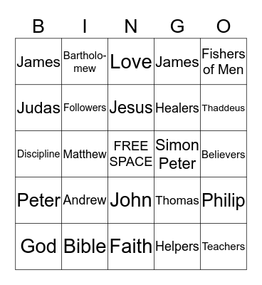 12 Disciples Bingo Card