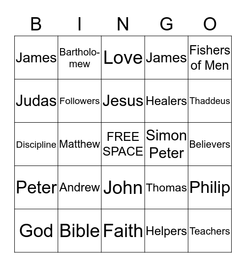 12 Disciples Bingo Card