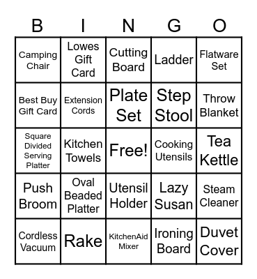 Bridal Shower Bingo Card