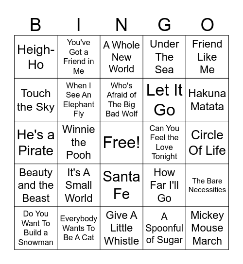 Disney Bingo Card