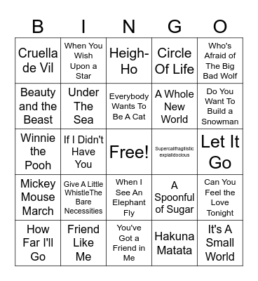 Disney Bingo Card