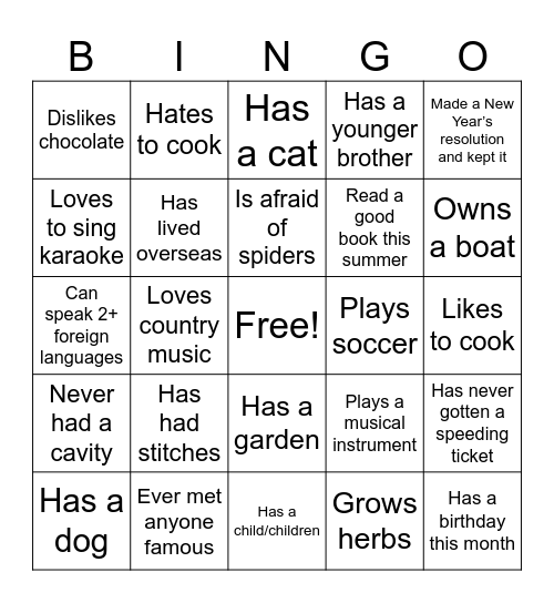 Find someone who... Bingo Card