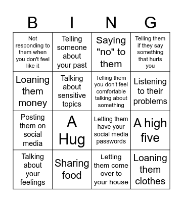 Boundaries Bingo Card