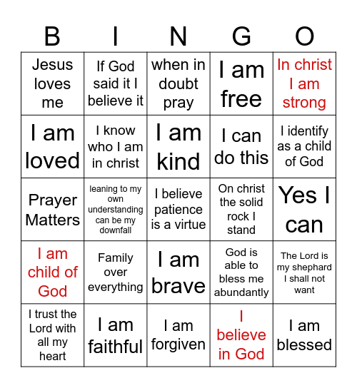 Identity Bingo Card