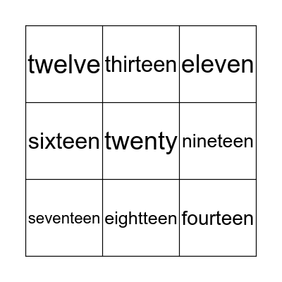 Number Words  Bingo Card
