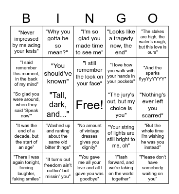 SPEAK NOW PARTY!!!! Bingo Card