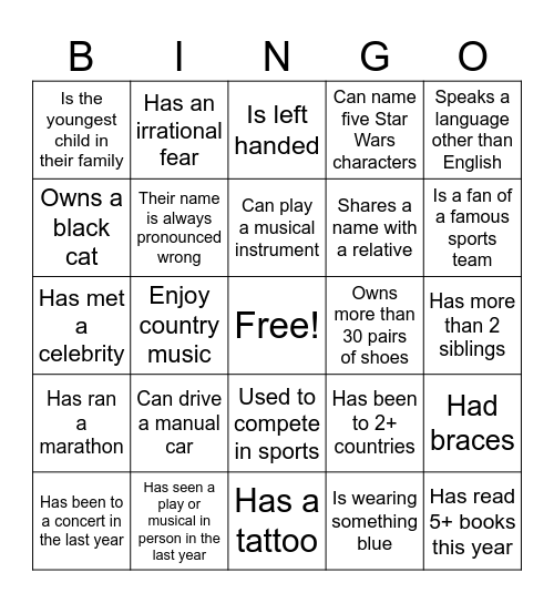 Icebreaker Bingo Card