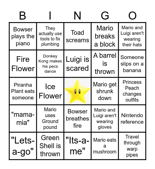 Super Mario Bros. Bingo Card