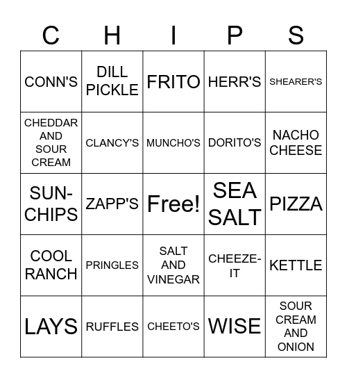 POTATO CHIP BINGO Card