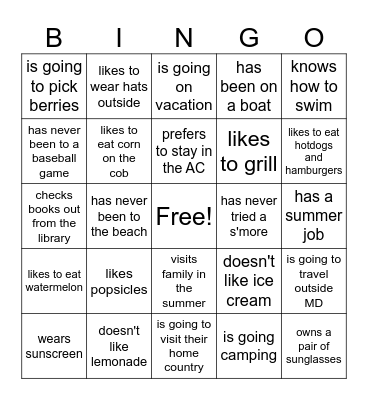 Find someone who - The Summer Way Bingo Card