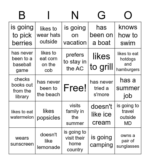 Find someone who - The Summer Way Bingo Card