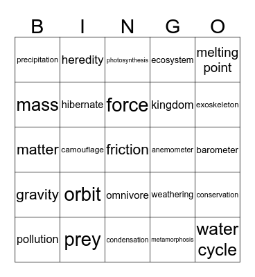 Science Bingo Card