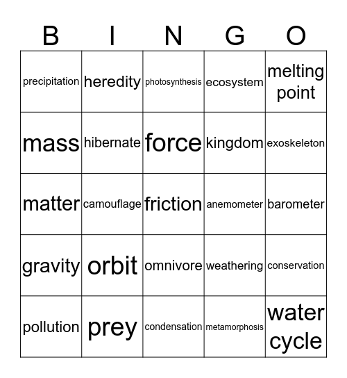 Science Bingo Card