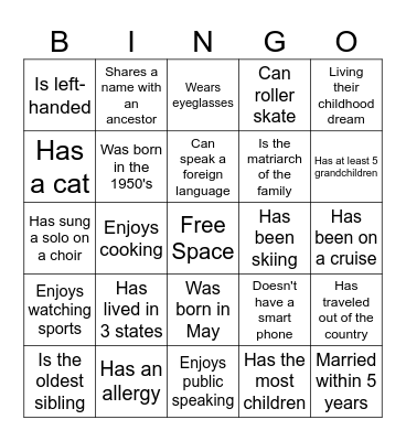 FAMILY REUNION BINGO Card