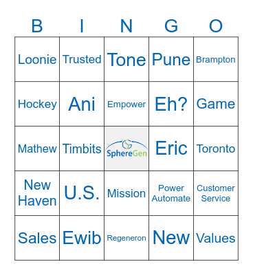 SphereGen Company Meeting Bingo Card