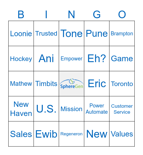 SphereGen Company Meeting Bingo Card