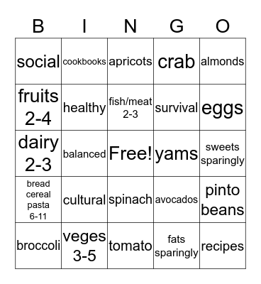 Food Wellness Bingo Card