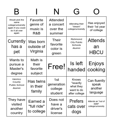 2023 Collegiate BINGO Card