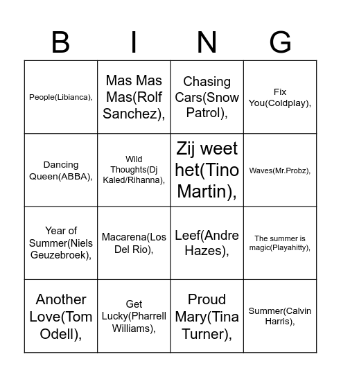 Muziek Bingo GLTB Bingo Card