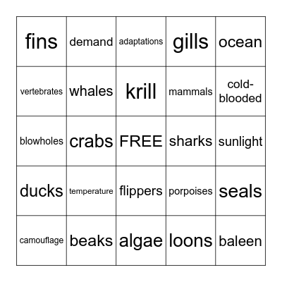OCEAN LIFE Bingo Card