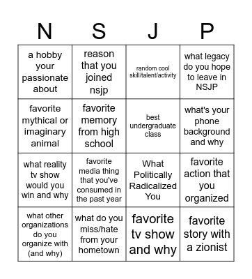 Onboarding Bingo Card