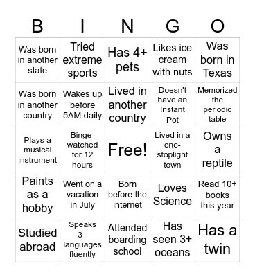 Find Somebody Who . . Bingo Card