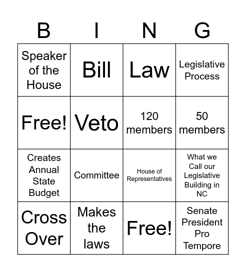 Legislative Bingo Card