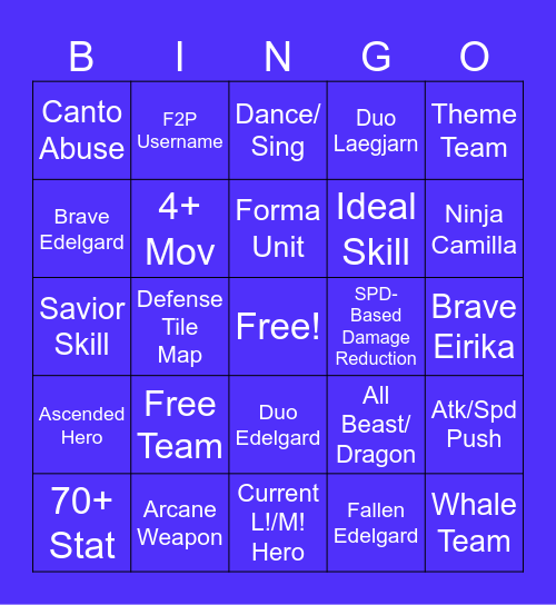 Arena Bingo Card