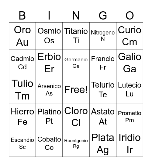 BINGO QUÍMICO Bingo Card