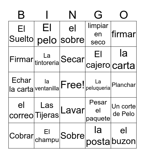 Los Servicios al Publico Bingo Card