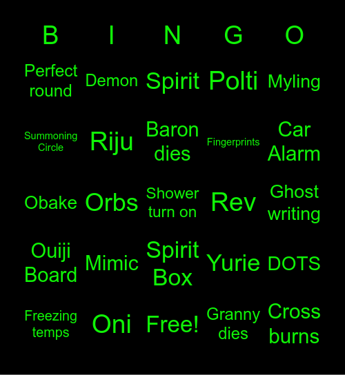 Phasmopobia Bingo Card
