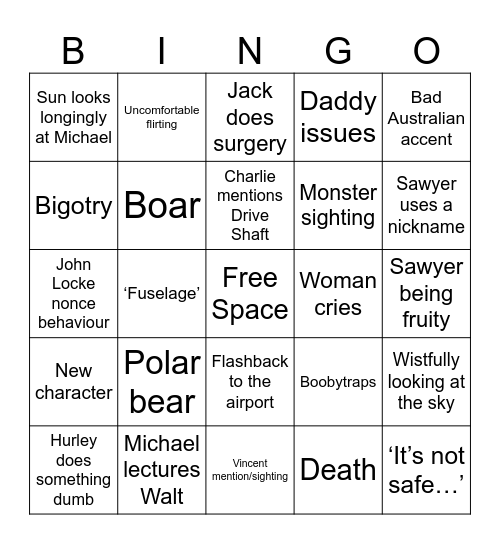 Lost S1 Bingo Card