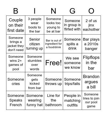 Bar Bingo 🍸 Bingo Card