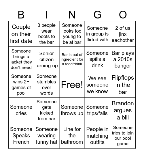 Bar Bingo 🍸 Bingo Card