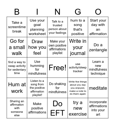 Session 6 Bingo Card Bingo Card