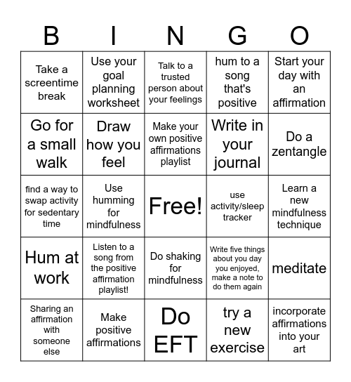 Session 6 Bingo Card Bingo Card