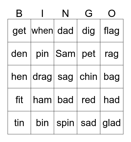 Rhyming Word Endings Bingo Card