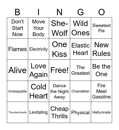 Dua Lipa VS Sia Bingo Card