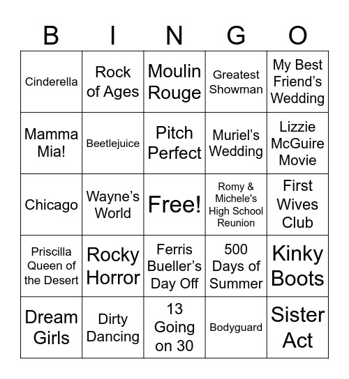 MOVIE MUSICALS Bingo Card