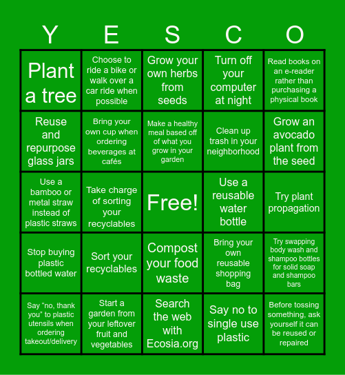 Environmental & Green Thumb Club Bingo Card