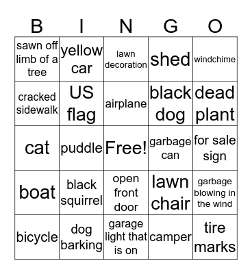 neighborhood bingo Card