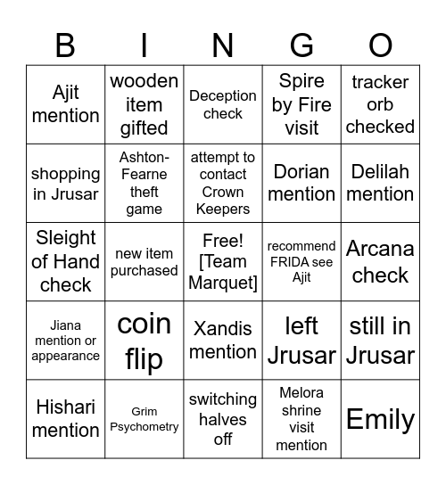 The Gang's Back Together! [Critical Role 3.64] Bingo Card
