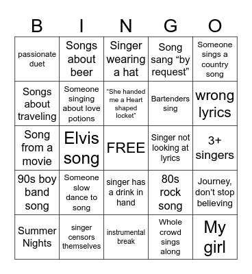 karaoke Bingo Card